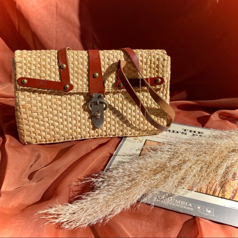 Antique Wicker/Rattan Leather Large Purse